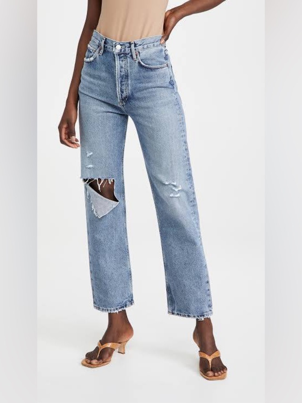 Agolde Pinched Straight Ripped Jeans - Blue
